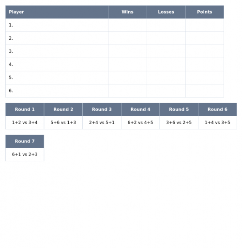 Printable template for padel americano with 6 players