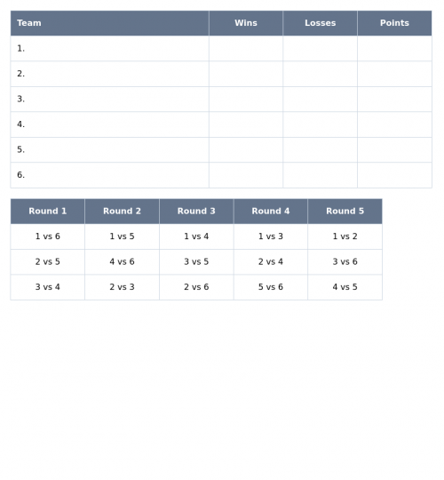 Printable 6 team round robin bracket