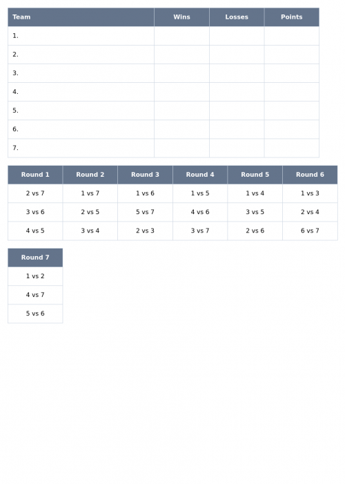 Printable 7 team round robin bracket