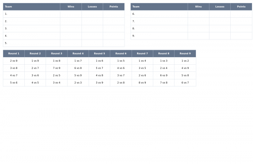 Printable 9 team round robin bracket